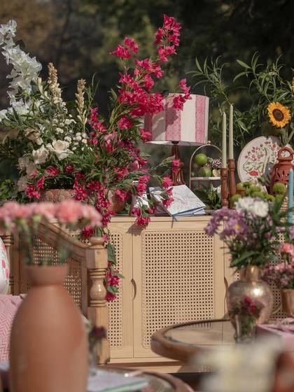 Floral detail and Lounge — Mehendi decor — Alila + Samode Jaipur